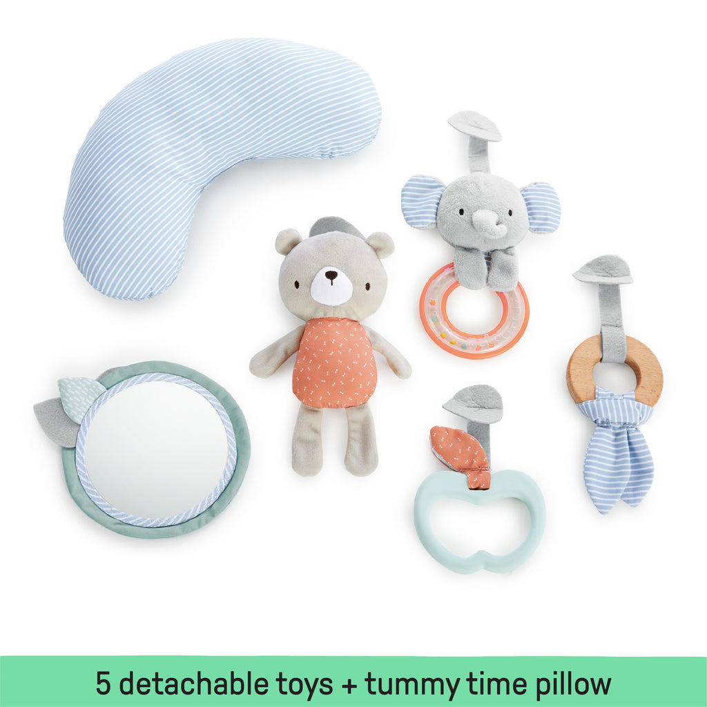 Ingenuity Cozy Spot Duvet Activity Gym with Self-Storage, Machine Washable Mat, Loamy